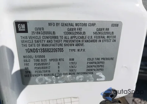 2008 Chevrolet Trailblazer Fleet из США, поврежденный, VIN 1GNDS13S682209765